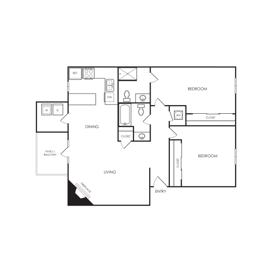 the floor plan for a two bedroom apartment at The  Darby