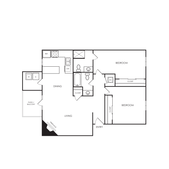 the floor plan for a two bedroom apartment at The  Darby